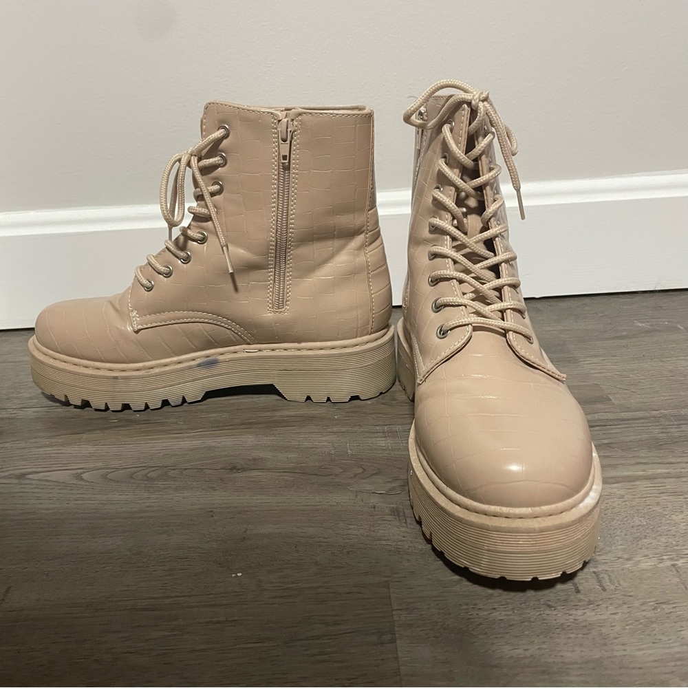 Tan combat boots